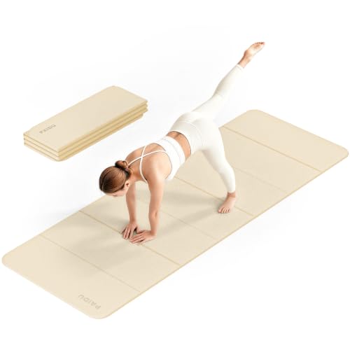 Foldable Yoga Mat 10mm Thick Non-Slip Exercise Mat - Beige 75x26 Inches