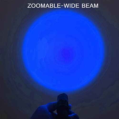 Blue LED Flashlight with Clip and Adjustable Focus for Hunting and Fishing
