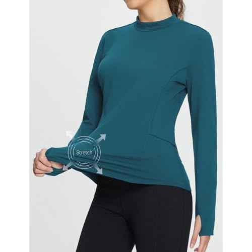 baleaf Women's Thermal Shirts Fleece Lined Tops Long Sleeve Mock Neck Cold Weather Running Workout Gear Pocket Thumbhole