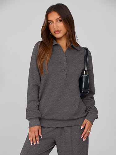 PRETTYGARDEN Women Fall 2 Piece Sweatsuit Lounge Set - Medium Dark Grey