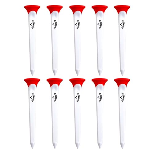 Callaway Plastic Golf Tees 10 Pack Red & White - Durable, Low-Spin Tee Set