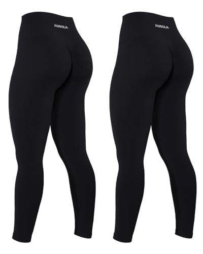 AUROLA Power Workout Leggings for Women Medium Set Black+Black Tummy Control Squat Proof Seamless Active Pants