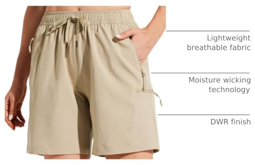 Willit Women's 7-Inch Khaki Cargo Shorts - Lightweight Quick Dry Summer Athletic Casual Pants