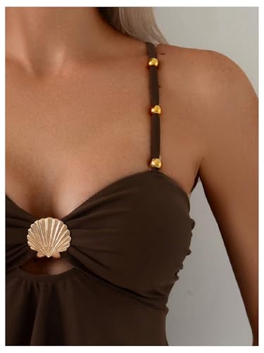 Y2K Women's High Waisted Tankini Bathing Suit Two Piece - Medium Coffee Brown