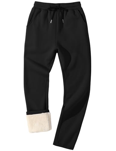 Flygo Mens Fleece Lined Sherpa Jogger Pants - Winter Warm Activewear X-Small Black