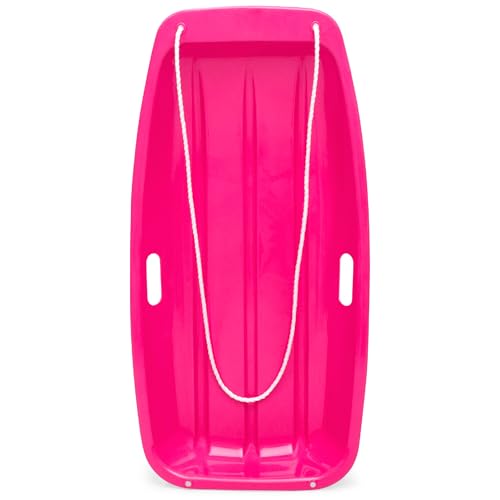 Pink Kids Plastic Toboggan Snow Sled with Pull Rope & Handles - 35 Inches