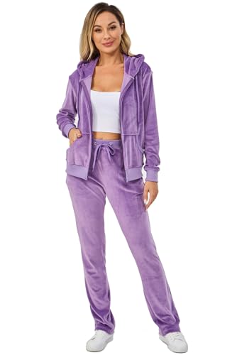 Women’s Velour Track Suit Set 2-Piece Fall Sweatsuit XX-Large Purple