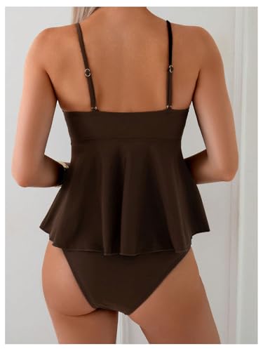 Y2K Women's High Waisted Tankini Bathing Suit Two Piece - Medium Coffee Brown