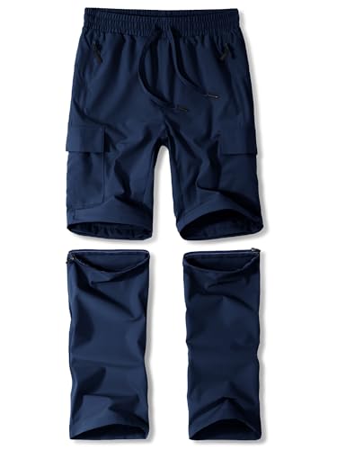 Kids Convertible Hiking Pants Medium Navy - Waterproof Quick Dry Scout Pants for Boys 4-18Y