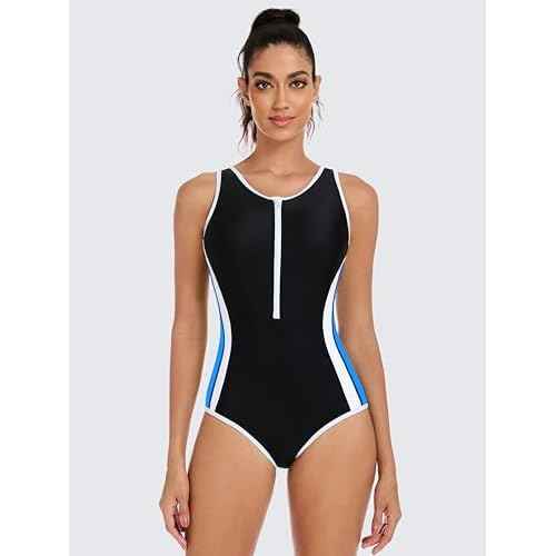 ATTRACO Boyleg Swimsuits for Women Zipper Athletic One Piece Bathing Suit Modest Cut Swimwear