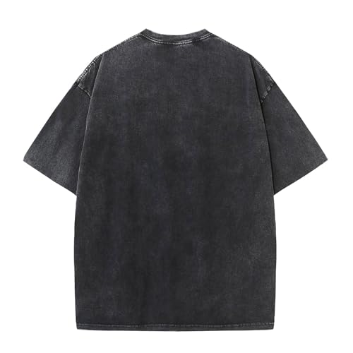 Men's Oversized Graphic T-Shirt - Washed Short Sleeve Tee Large Rose-Black
