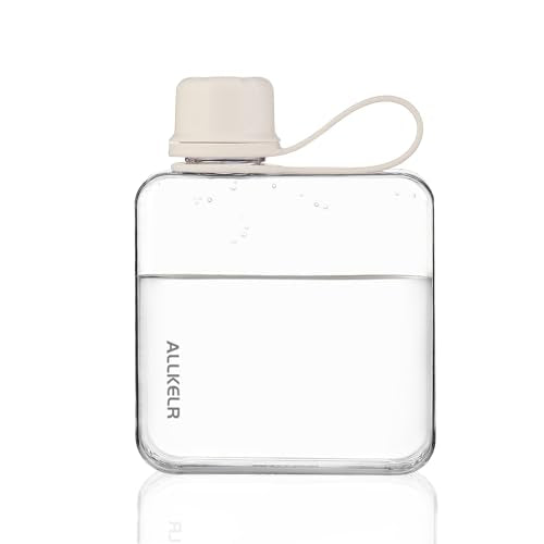 320ml Portable Flat Water Bottle - White, Minimalist Square Design, BPA-Free Tritan