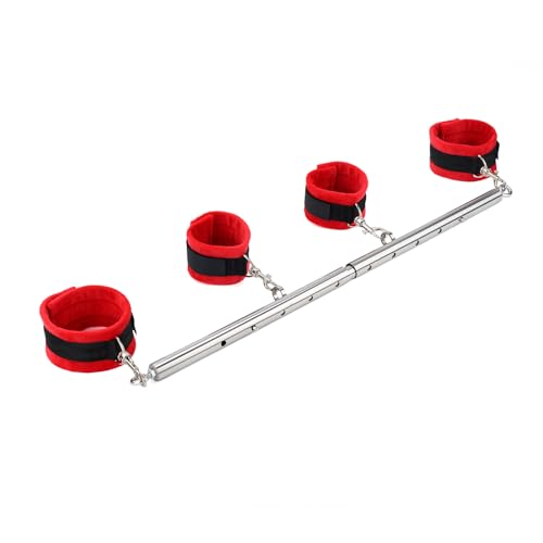 Heavy Duty Stainless Steel Expandable Spreader Bar with Red Furry Straps - Home Gym Fitness Equipment