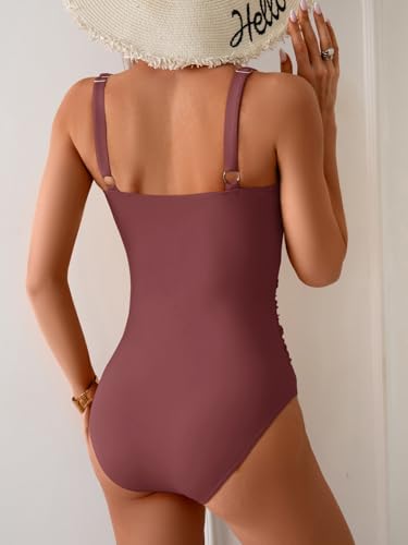 B2prity Women's One Piece Swimsuit Tummy Control Push Up Bathing Suit Medium Blush Red