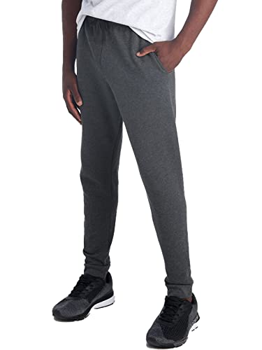 Black Heather Large Jerzees Men's Fleece Joggers with Pockets - Relaxed Fit