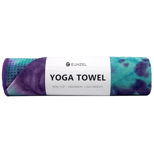 Eunzel Hot Yoga Towel - Microfiber Non-Slip Grip Dot Sweat Absorbent Mat Towel, 72x24 Inches, Green & Purple