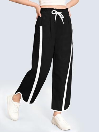 Kids Baggy Track Pants with Stripes for Girls 9-10 Years Black - Hip Hop Dance Outfit