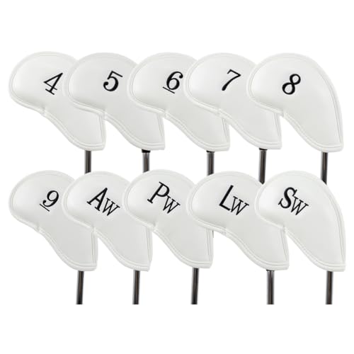 Scott Edward 12pcs White PU Leather Golf Iron Headcovers – Fits 3-9 & Wedges