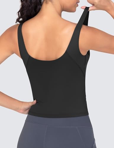 Women's Longline Sports Bra Wirefree Workout Yoga Tank Top - Medium Black