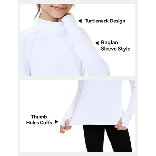 HASMES Girls Long Sleeve Shirt Kids Turtleneck Athletic T-Shirt Sports Activewear Yoga for Teens(Age 7-14)