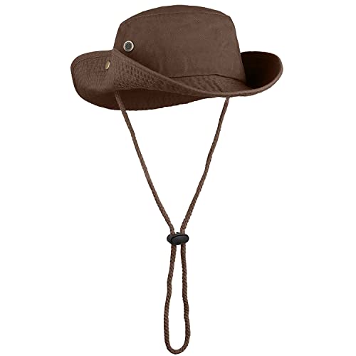 Men Women Wide Brim Sun Hat Bucket Hat UV Protection Camping Hiking Safari Small-Medium Dark Brown