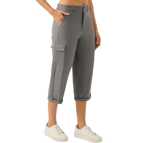 Women's Lightweight Hiking Capri Cargo Pants Large Dark Grey - Quick Dry