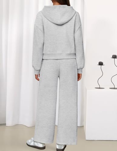 ZESICA Women's 2 Piece Zip Up Sweat Set - Fall Airport Travel Outfit - XL Grey