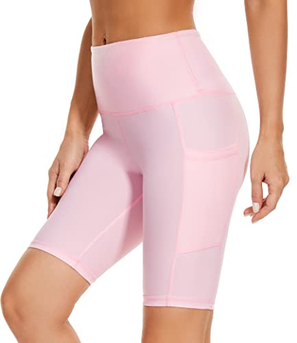 Women's High Waist Yoga Running Workout Athletic Cycling Shorts - Light Pink Medium