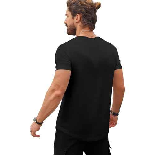 Mens T Shirts Casual Fashion Longline V-Neck Shirt Tee