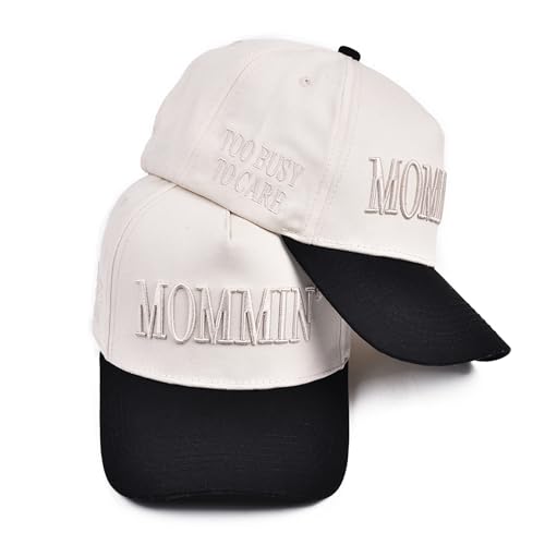 Vintage Two-Tone Women's Baseball Cap, Mommin Trucker Hat for Women&Men, Adjustable Baseball Cap,Mom Ponytail Embroidered Cap