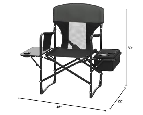 Giantex Camping Chair with Side Table, Storage Pocket, Cooler Bag, Shoulder Strap, Handle, Support 400 Lbs, Folding Directors Chair for Artist Makeup Lawn Fishing Picnic, Black