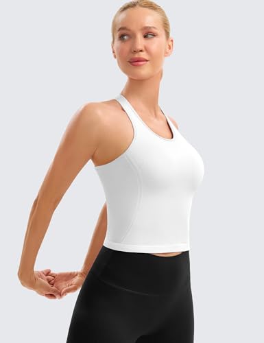 MathCat Cropped Racerback Workout Tank Top for Women with Padded - Medium, White