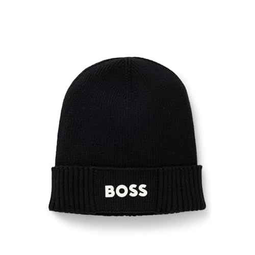 BOSS Mens Small Logo Cotton Blend Knit Hat
