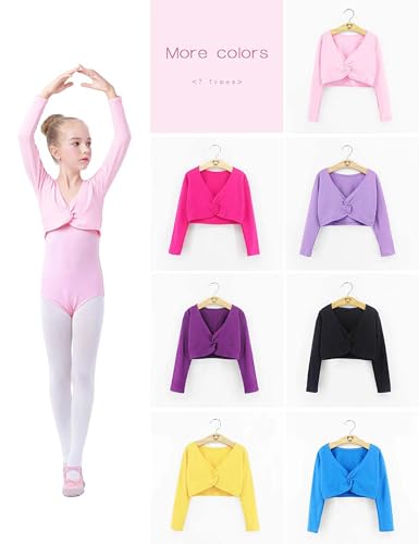 Girls Ballet Wrap Shrug Crop Top Long Sleeve Dance Costume - Black 4-6 Years