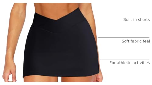 High Waisted Golf Skort for Women - Bodycon Mini Tennis Skirt with Shorts, Black, Small