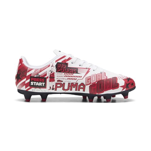 Unisex Child Soccer Cleats with Artificial Ground Traction - Puma White-Red-Black, Pulisic Edition