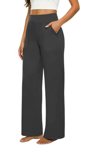 Women's Wide Leg Yoga Pants High Waist Elastic Lounge Sweatpants with Pockets - Small, Black