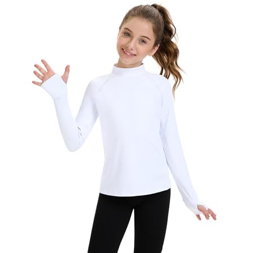 HASMES Girls Long Sleeve Shirt Kids Turtleneck Athletic T-Shirt Sports Activewear Yoga for Teens(Age 7-14)