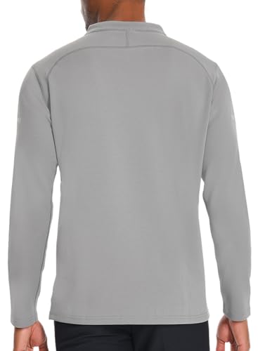 IBIH Men's Workout T-Shirt 1/4 Zip Long Sleeve Athletic Sweater Mock Neck Shirt Elastic Breathable Fabric Medium-Weight,Light Grey,Small