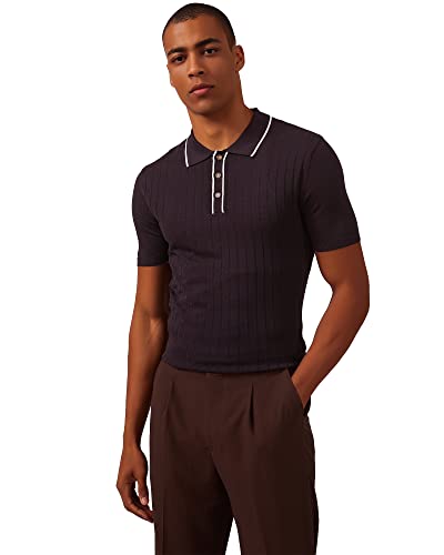 Men's Vintage Knitted Polo Shirt Short Sleeve Solid Collared Golf Top - Large Black