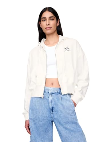 GAP Women's French Terry Logo Full Zip Hoodie Large Off White - New
