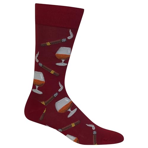 Hot Sox Men's Fun Cocktail Drinks Crew Socks - Cognac & Cigars, 1 Pair