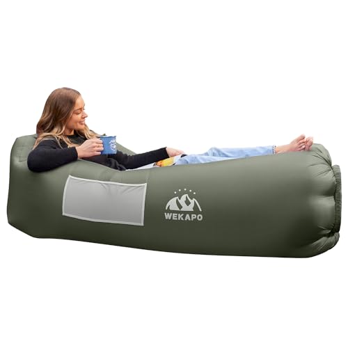Inflatable Couch Air Lounger Chair - Olive Green Portable Camping & Beach Sofa
