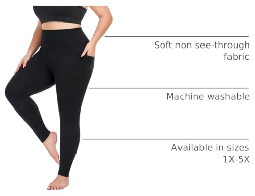 Plus Size Leggings for Women with Pockets Full Length Black XL-5XL Yoga Pants