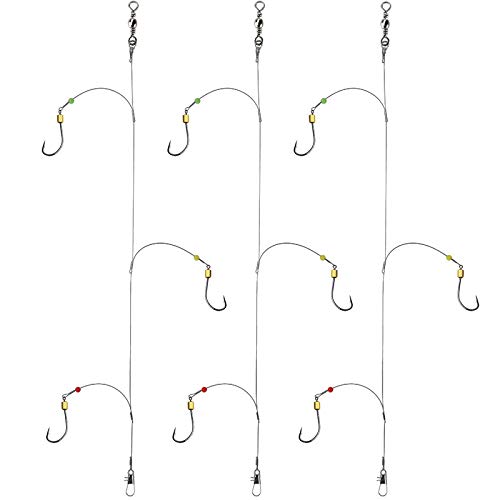 Fishing Hook with Leader Set - 3 Hooks Rig, 11# Nylon Coated, Swivels & Snap