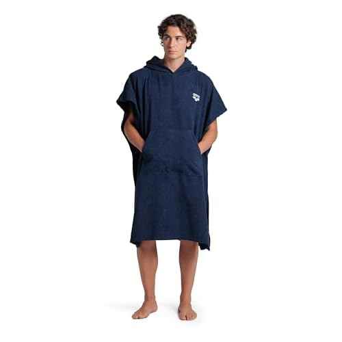 ARENA Unisex Cotton Poncho Soft Hooded Towel with Front Pocket Easy Changing Post Swim Warmth and Comfort for Beach Pool or Surf, Navy/White, Large/X-Large