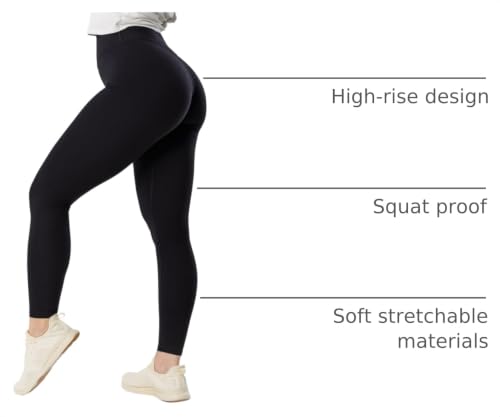 High Waisted Black Yoga Leggings 25-Inch Inseam Workout Tights - Medium
