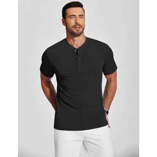 COOFANDY Men's Henley Shirts Short Sleeve Ribbed T-Shirts Bodybuilding Workout Tee Shirts