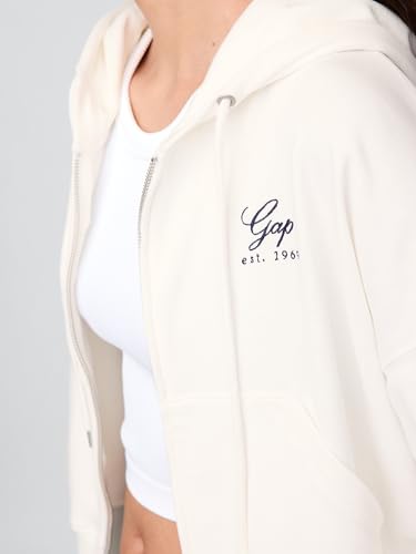 GAP Women's French Terry Logo Full Zip Hoodie Large Off White - New