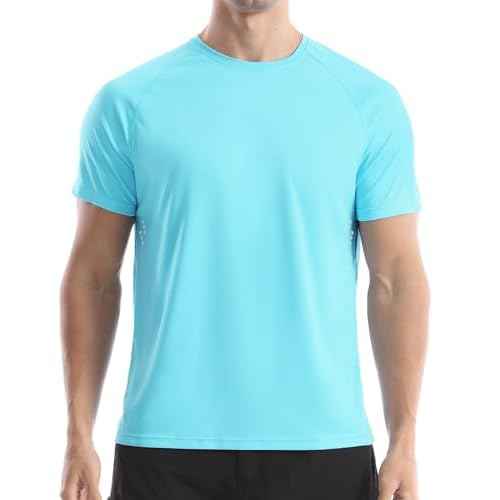 Men's UPF 50+ Swim Shirts, Sun Protection Short Sleeve Rash Guard, Quick Dry T-Shirt for Fishing and Surfing
